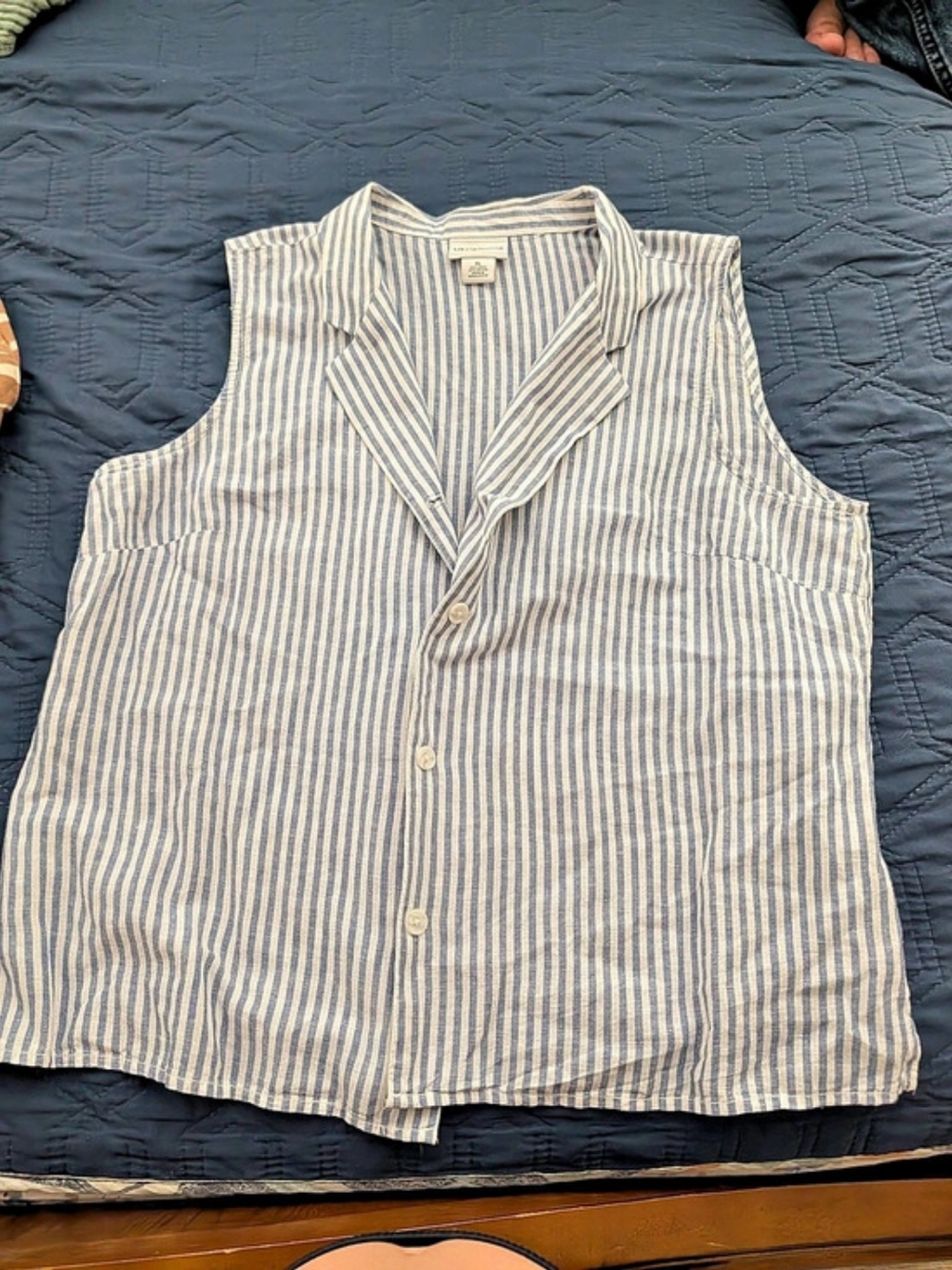 Striped Cotton Linen Vest in Blue & White